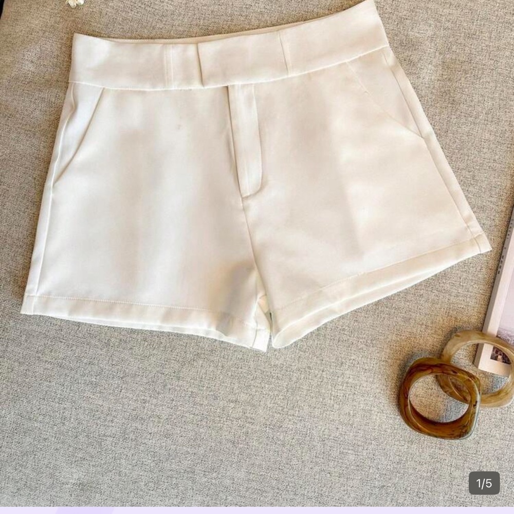 Women's High-Waist Cream Tailored Shorts